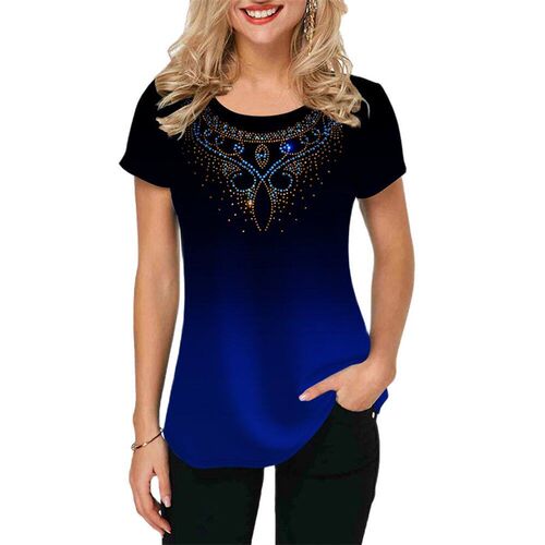 Fashion Women Blouse  Summer D Gradient Printing Short