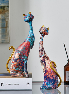 高级艺术感猫咪摆件家居客厅酒柜电视柜装饰品样板房酒店前台软装