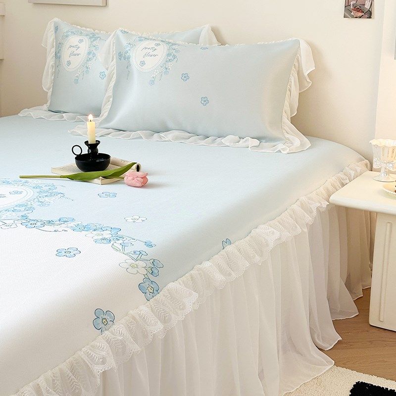 夏季类母婴级冰丝凉席三件小清新花边可机洗空调软席床裙,床上用品,冰丝席,淘宝优惠券,粉丝福利购,淘宝优惠卷