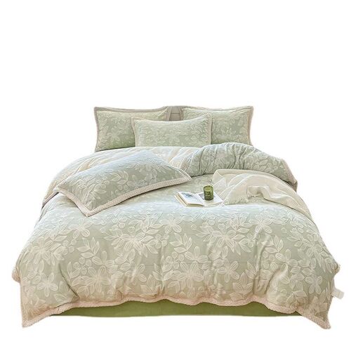 Carved Rabbit Velvet Bed Four-piece Set Thickened Milk Lamb