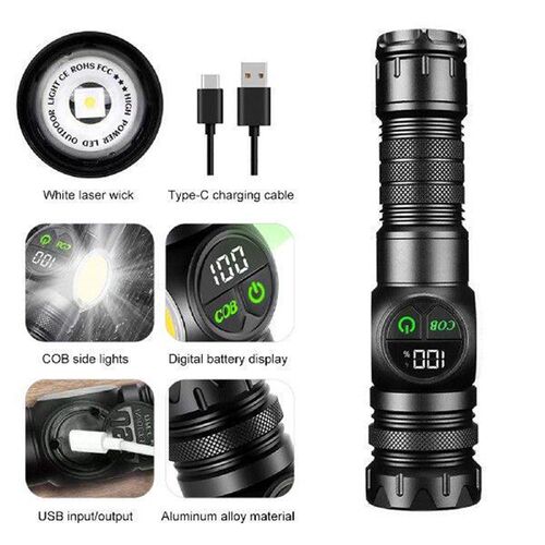 20W LED+COB High Power Flashlight Power Display Zoomable