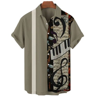 Mens Hawaiian Shirts For Men Casual Musical Instruments 3D