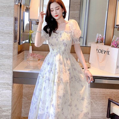 Zoki Elegant Floral Chiffon Party Dress Women Fashion Puff