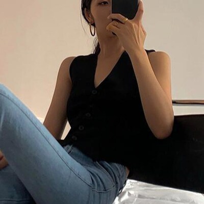 V-neck Vest Women Solid Streetwear Summer Outwear All-match