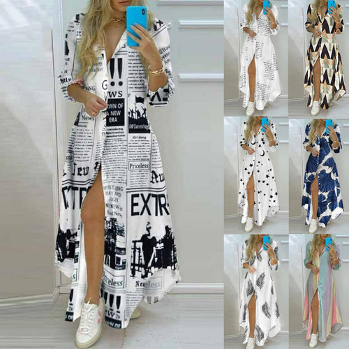 New Long Shirt Dress Women Single Breasted Button Lapel