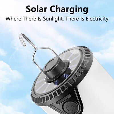 Outdoor solar camping light with electronic display output
