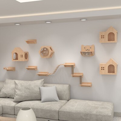 Cat  Wall Mounted Climbing Frame Cat Tree Solid Wood Cat跨境