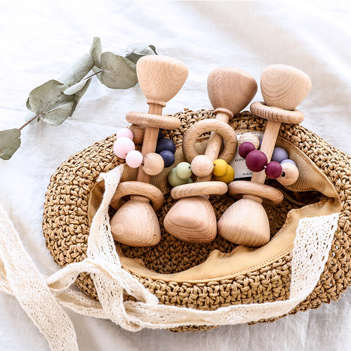 1pc Baby Toys Beech Wooden Rattle Hand Bells Toys Of Newbron