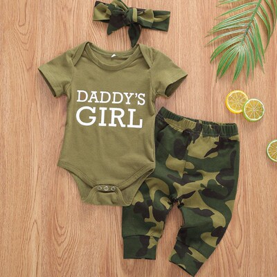 Baby Girls Boys Clothes Set Camouflage Short Sleeve Letter P