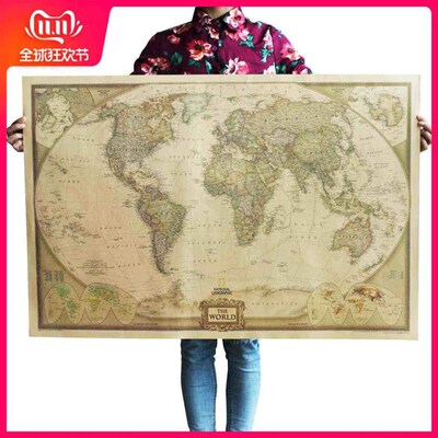 Map of the world retro brown paper poster bar cafe murals