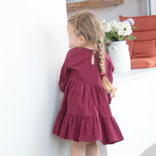 Spring Toddler Girls Dress Cotton Solid Full Sleeve Children