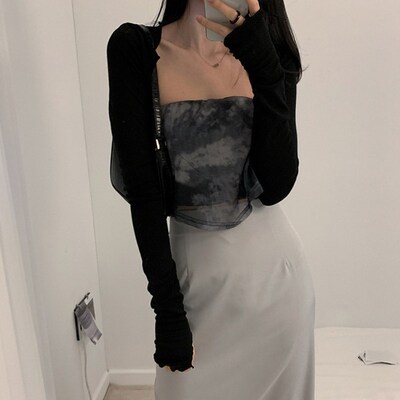 Women Thumbhole Long Sleeve Bolero Shrug Solid Color Open Fr