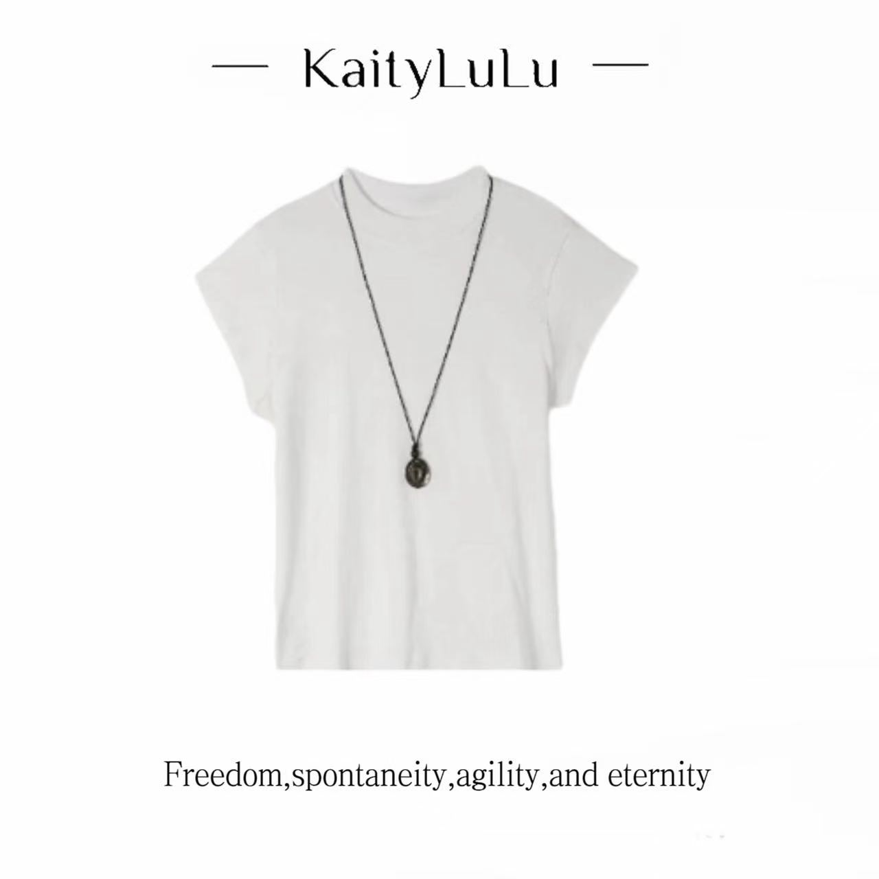 KaityLuLu【焦糖拿铁】 百搭个性中领短袖KT903C012