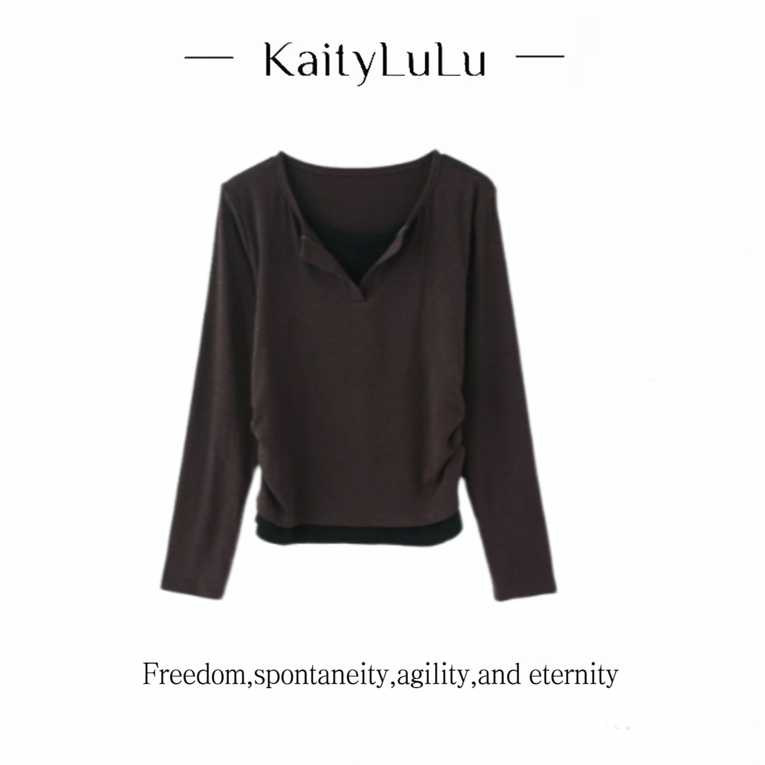 KaityLuLu【加州阳光】 个性百搭假两件撞色上衣KT903C011