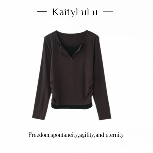 KaityLuLu【加州阳光】 个性百搭假两件撞色上衣KT903C011