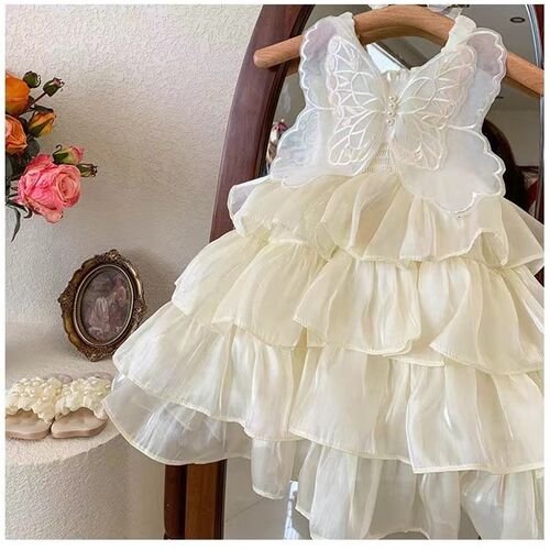 2023 Kids Dress Girl Summer Dress Rainbow Butterfly Wings Fl