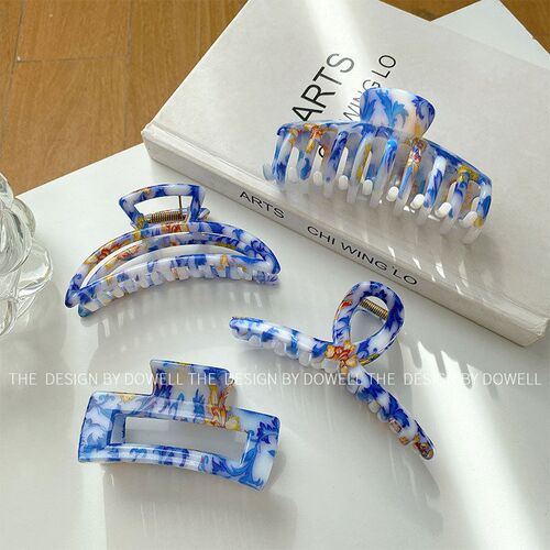 Blue and white porcelain country tide style grab clip female