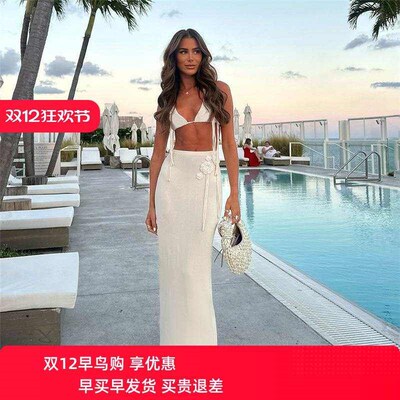 Sexy navel revealing buttocks skirt set性感露脐包臀裙套装女