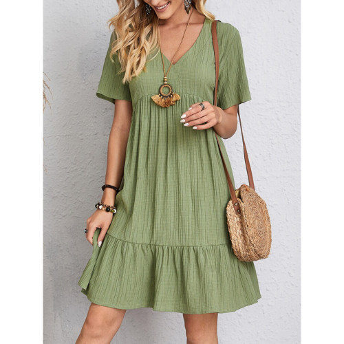 Vintage Fashion A-Line Women Mini Dress Summer Solid Casual