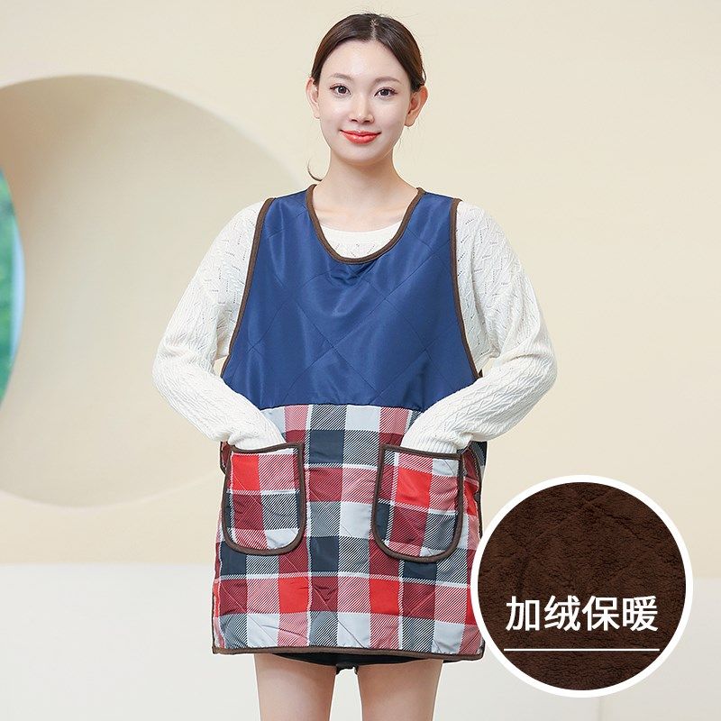 秋冬季短款加绒家用围裙时尚加绒加厚韩版保暖背心女士防水罩衣