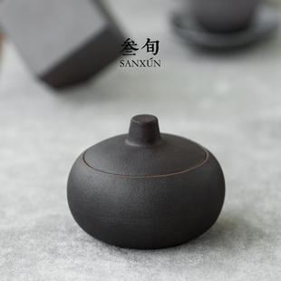 叁旬 粗陶窑变烟灰缸 带盖子一体创意个性家用客厅茶桌复古烟灰缸