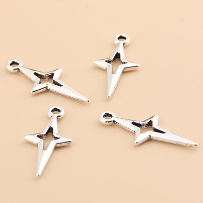 100pcs Silver Color 23x10.5mm Star Charm Shooting Stars Pend