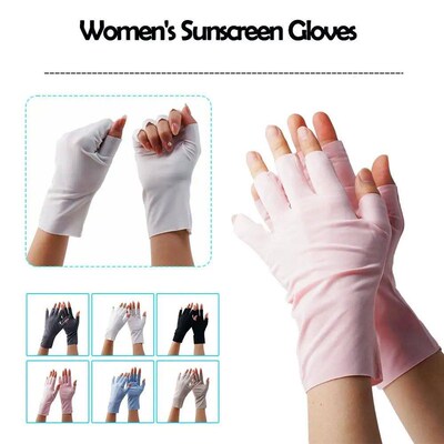 Women Sunscreen Fingerless Gloves UV Protection Half Finger