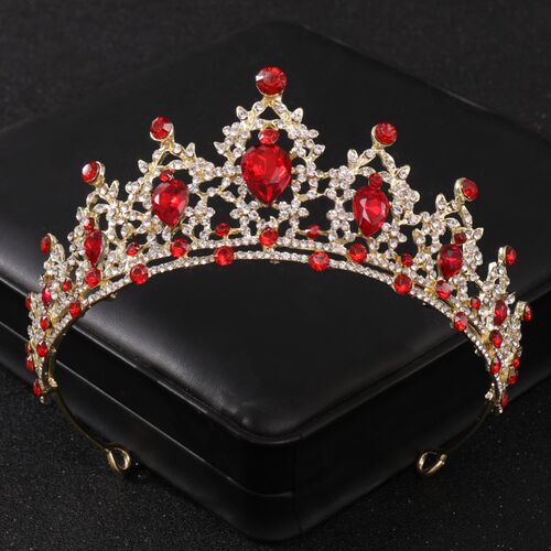 Baroque Red Crystal Tiaras And Crowns Prom Rhinestone Bridal