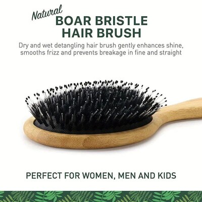Natural Boar Bristle Hair Brush Bamboo Handle Hair Comb Anti
