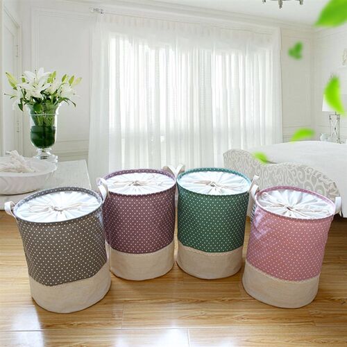 Foldable Canvas Drawstring Laundry Basket Clothes Toy Stora