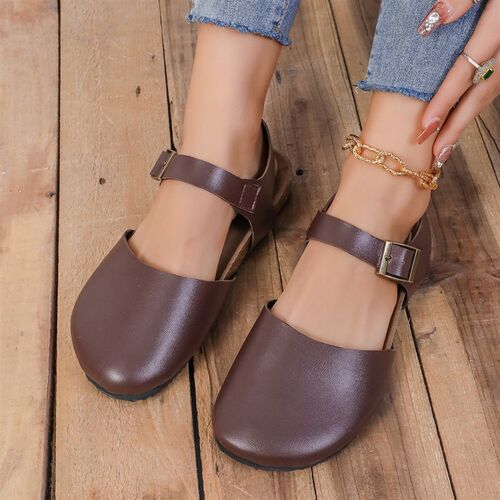 Softwood Clogs for Women Round Head Flat Buckle Sandals Euro