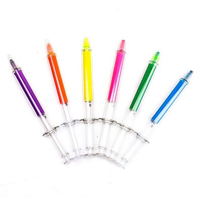 6Pc Kawaii Syringe Highlighter Pen Syringe Needle Shape Mech