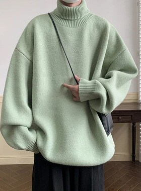 Knitted Warm Sweater Men Turtleneck Sweater Mens Loose Casu