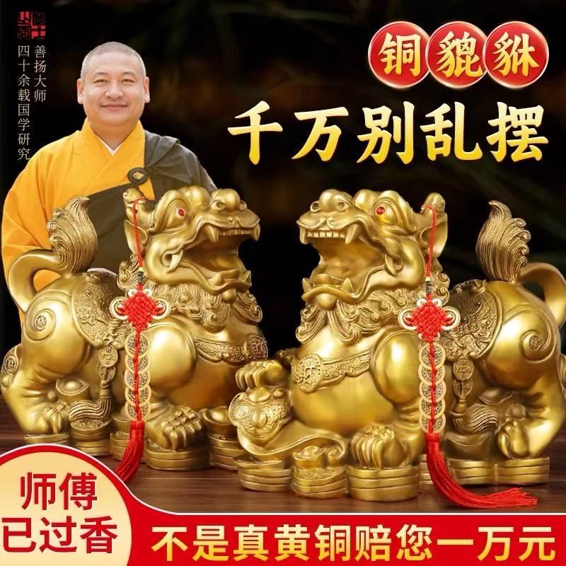 铜貔貅招财摆件一母纯黄铜旺财全黄铜皮丘貔犰客厅店铺办公室,家居饰品,国学摆件,淘宝优惠券,粉丝福利购,淘宝优惠卷
