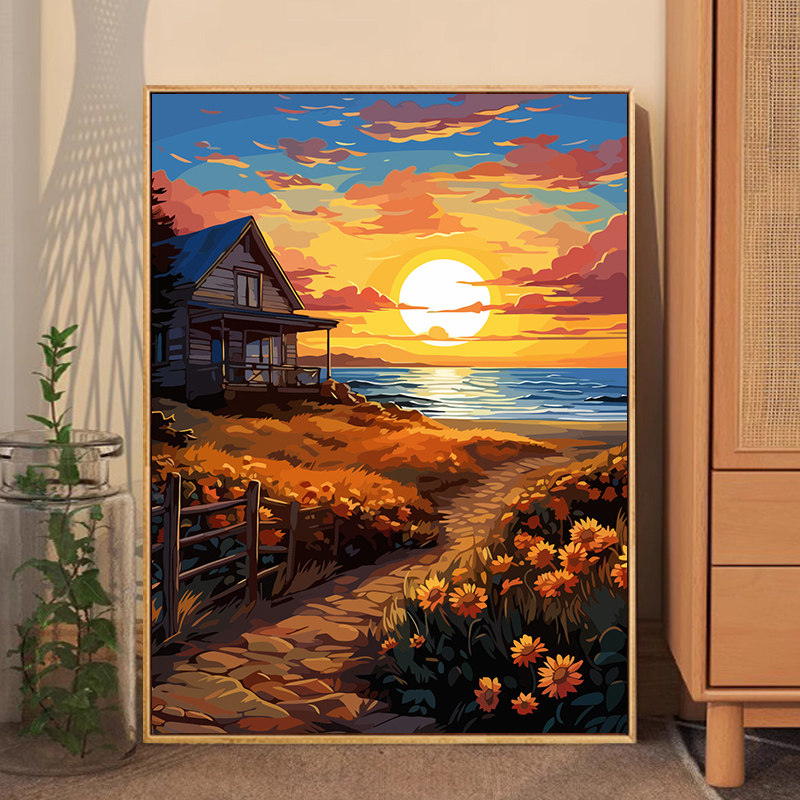 向日葵风景diy数字油画油彩丙烯装饰挂画画填充填色手工手绘高级,家居饰品,DIY/数字油画,淘宝优惠券,粉丝福利购,淘宝优惠卷