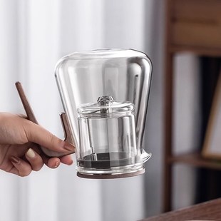 泡茶壶茶水分离飘逸杯全玻璃内胆过滤泡茶杯胡桃木把磁吸茶道杯