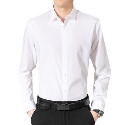 Traceless stetch mens solid color shirt long sleeve spring