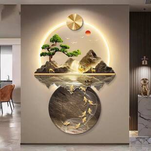 带灯发光玄山关装饰画高入户正对门走廊端尽SSW头过九道挂画鱼水