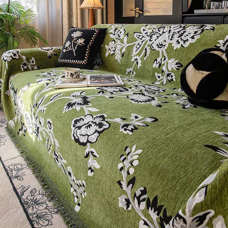 复古法式沙发盖布轻奢高级感中古风艺术感绿色一整张全盖巾套罩毯