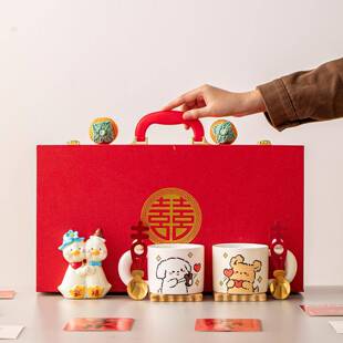 婚陶庆礼物送新人结婚礼品送闺樱花猫系蜜咖新娘订婚瓷实摆用啡杯