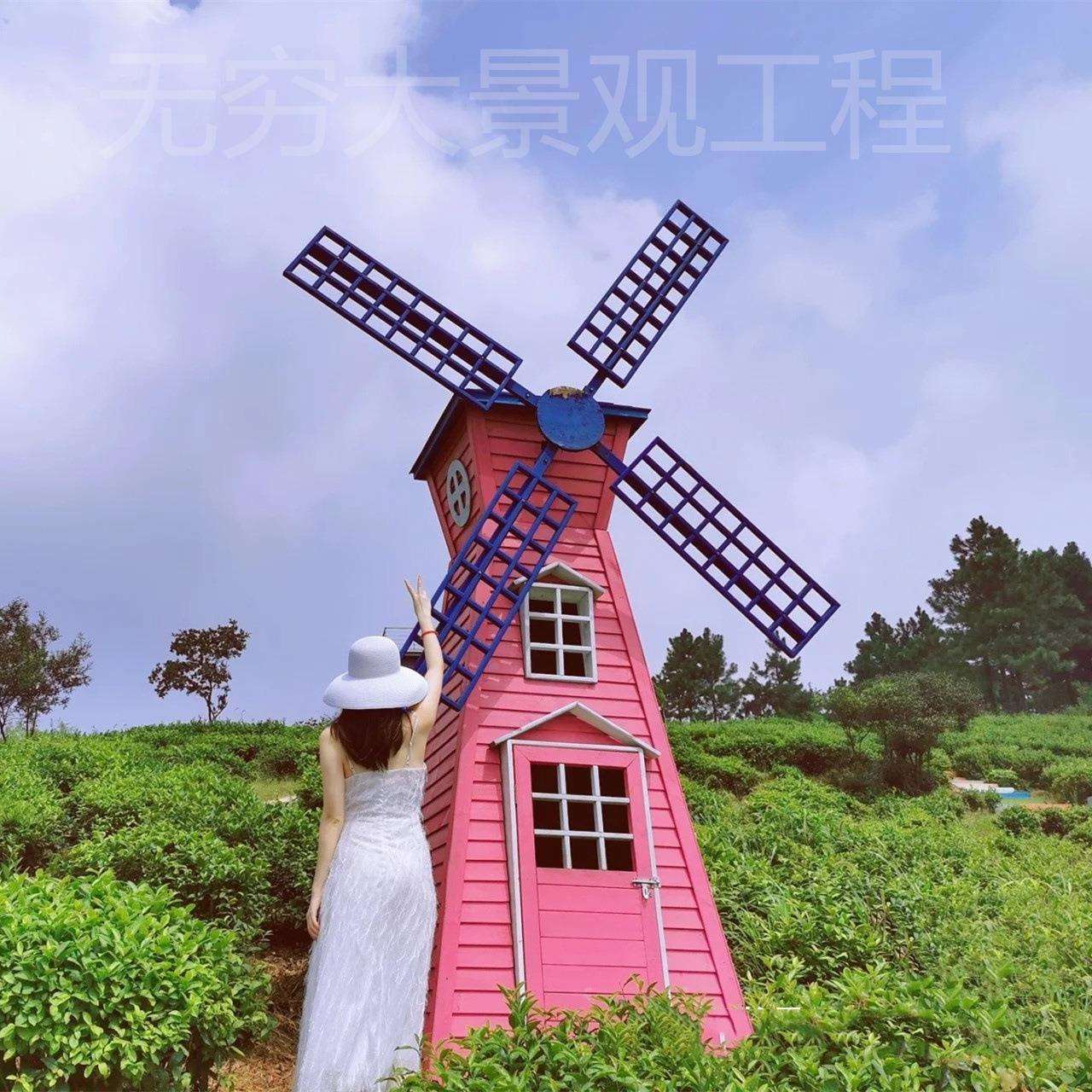 山东厂家传统农用木制欧式仿古人间花海景区荷兰钢结构风车小屋
