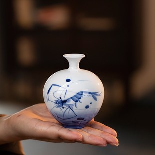 南秋堂陶瓷手绘小花瓶青花瓷插花瓶茶道书桌办公桌装饰摆件花瓶