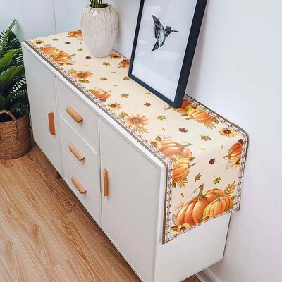 Autumn Pumpkin Maple Leaf Christmas Table Runner Wedding Dec