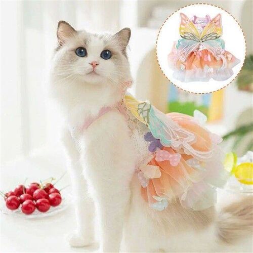 Cute Rainbow Butterfly Dog Princess Dress Pet Cat Puppy