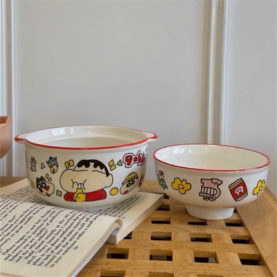 韩式可爱卡通泡面碗带盖大容量学生宿舍少女心耳陶瓷碗早餐汤碗