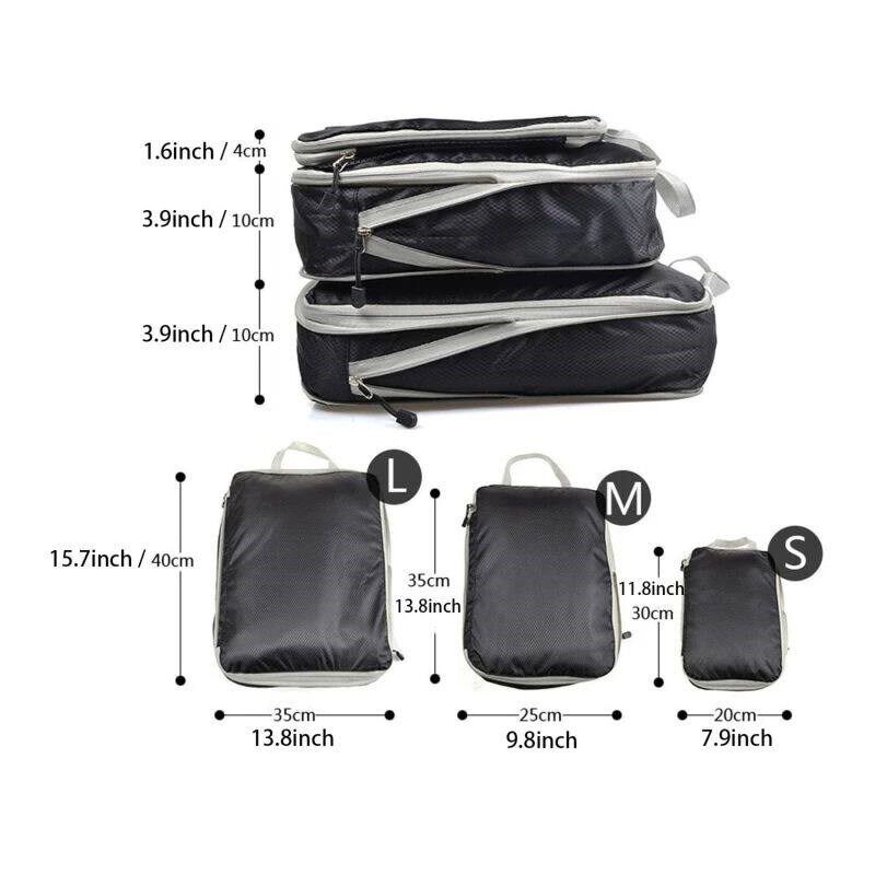 3PCS Compressed Packing Cubes Travel Storage Organizer Set M