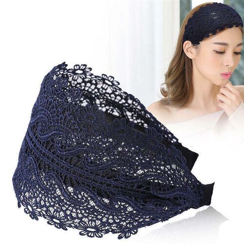 Wide Women Hairband Solid Lace Turban Solid Elastic Hair Ban