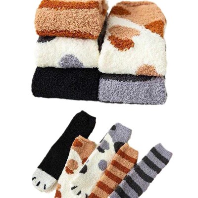 [thick And Warm-coral Velvet] Cat Claw Socks For Girls, nfin