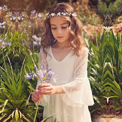 Princess Girls Lace Chiffon Long Dresses Kids Flower Girl We