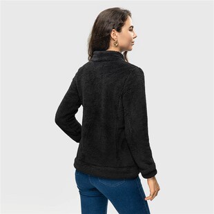 Womens Long Sleeve Zipper Sherpa Fleece Sweatshirt